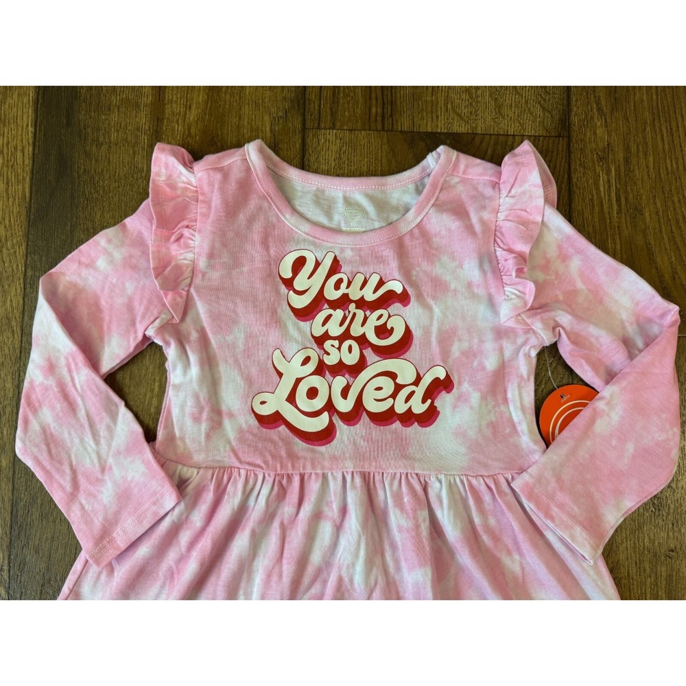 Valentine's Day Girls 3T Dress Long‎ Sleeve YOU ARE SO LOVED Outfit Tie Dye Pink
